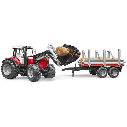 Bruder Agriculture Massey Ferguson 7480 with Front Loader & Timber Trailer