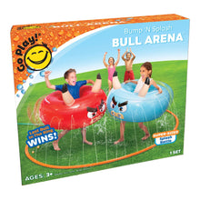 Inflatable bull arena toy set packaging with red and blue inflatable rings