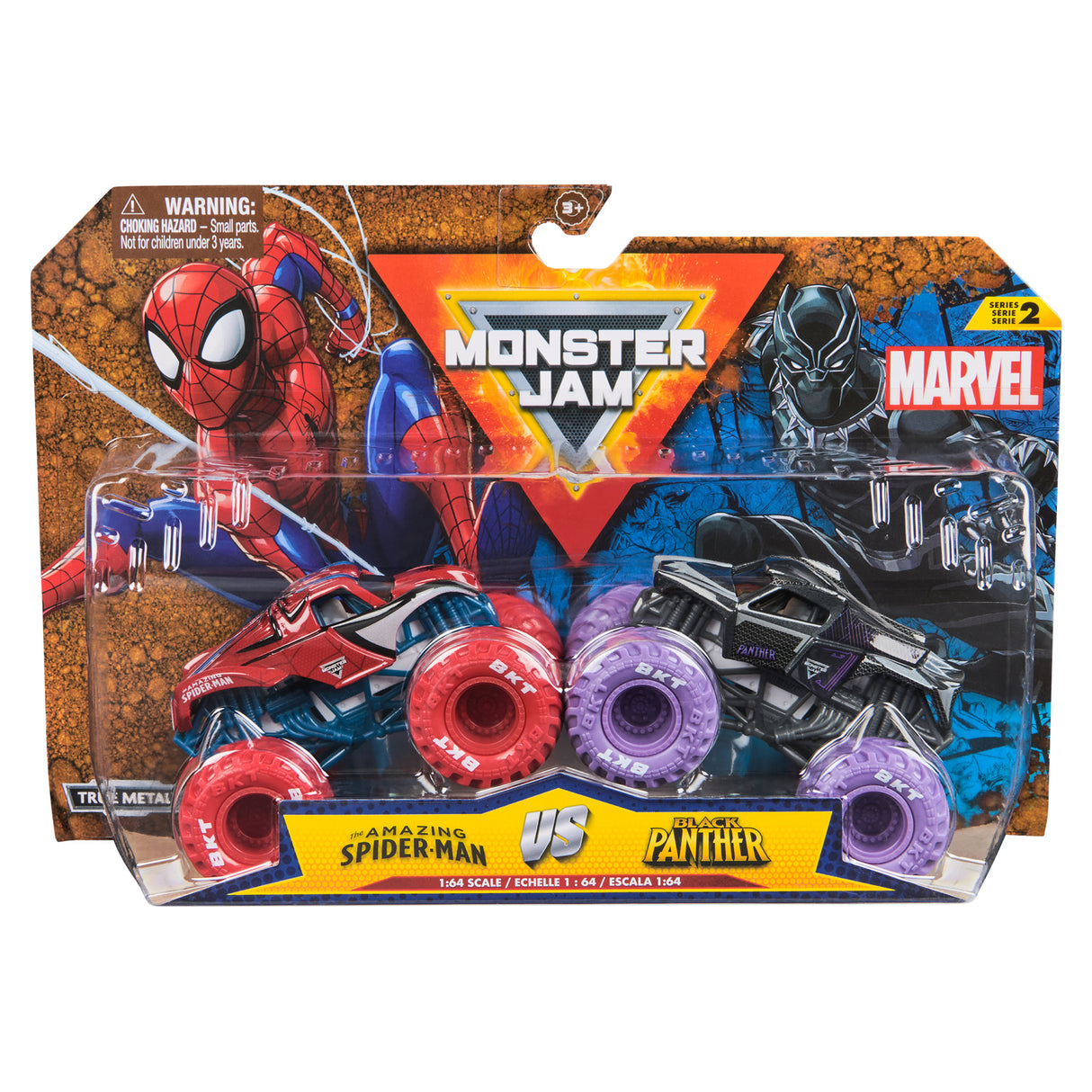 Monster Jam 1:64 Diecast Marvel The Amazing Spiderman vs Black Panther 2 Pack