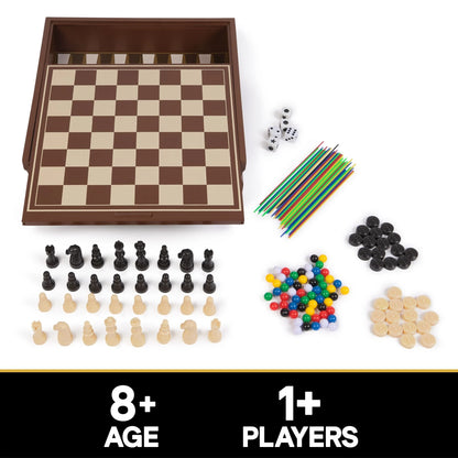 Classic Wooden 10 Game Set in Cabinet