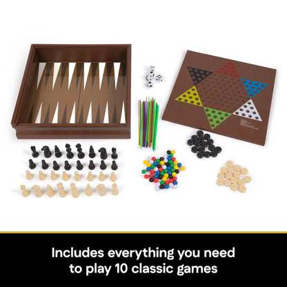 Classic Wooden 10 Game Set in Cabinet