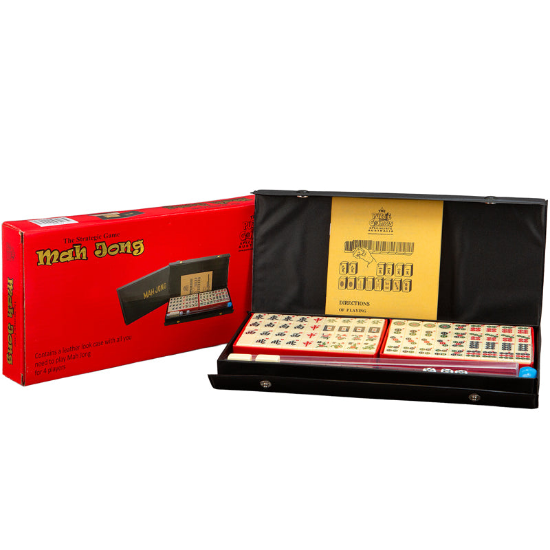 Travel Mahjong in a black vinyl case with Racks