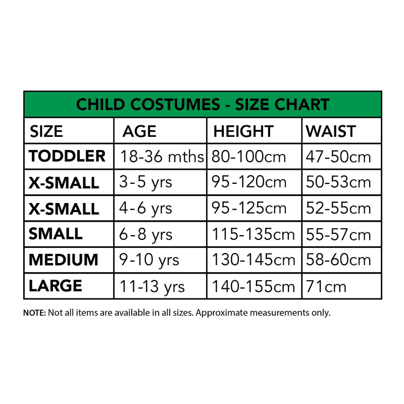Barbie Nutcracker Deluxe Costume 4 to 6 years size chart