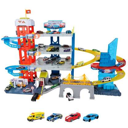 Majorette Double Track Garage & 4 vehicles