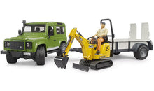 Bruder Land Roaver Defender with Axle Trailer & JCB Loader