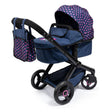 Bayer Xeo Compact Doll Pram, Dark Blue with Pink Heart Print