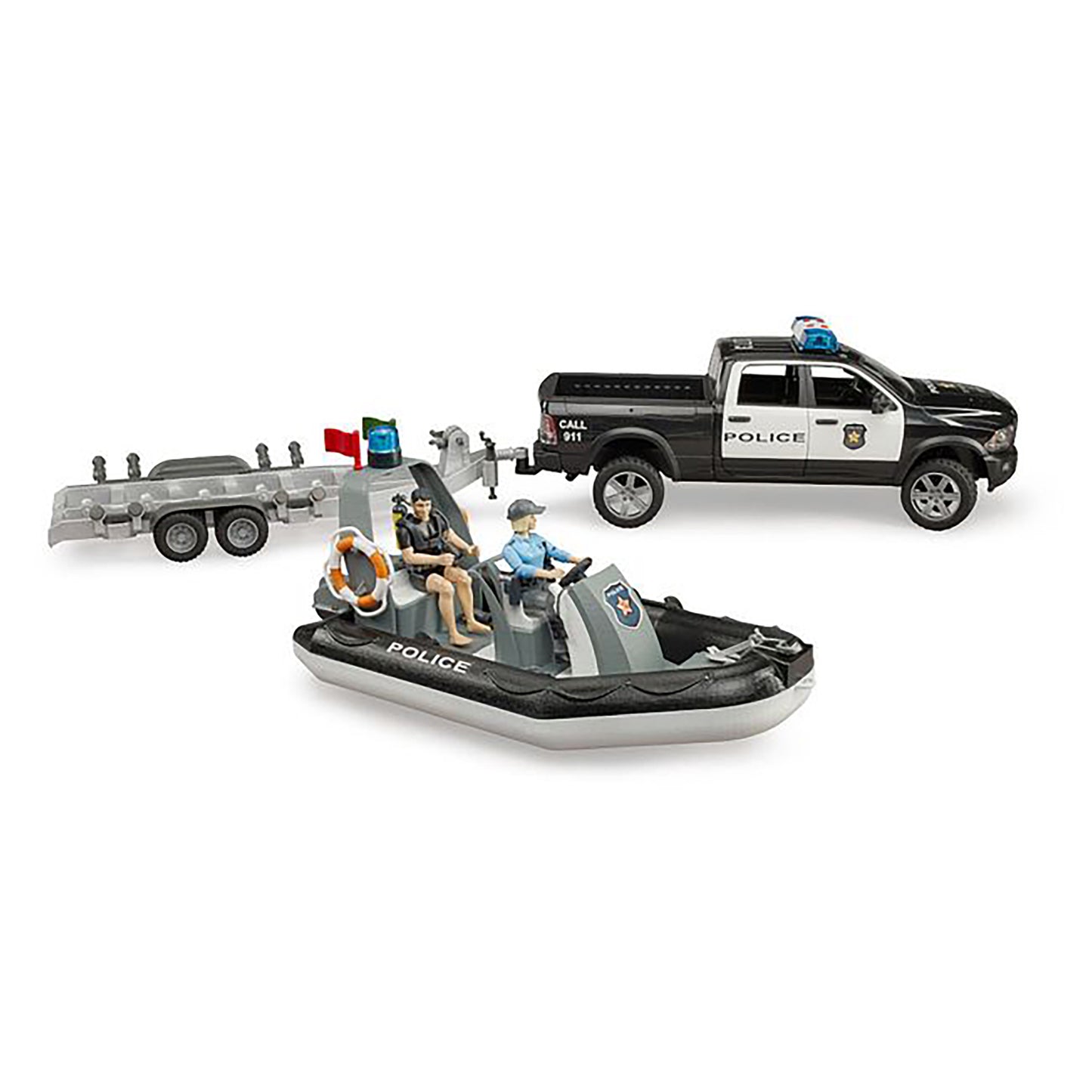 Bruder Ram 2500 Police Pick Up& Trailer with Boat & Figures