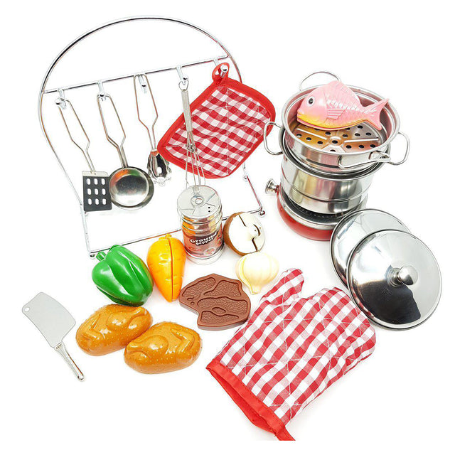 Deluxe Toy Kitchen Cookware Set with Pretend Food