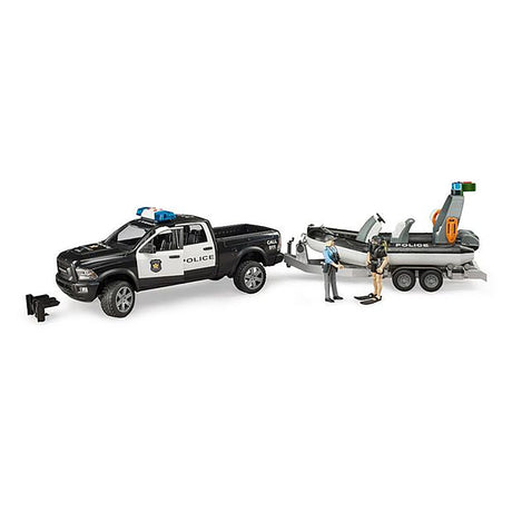 Bruder Ram 2500 Police Pick Up& Trailer with Boat & Figures