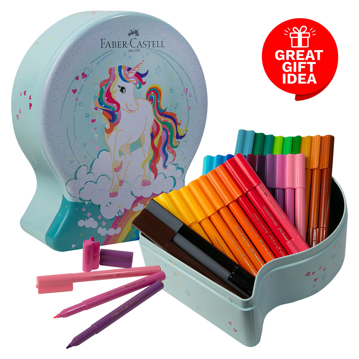 Faber Castell Unicorn Snowglobe Connector Pen Colour Markers Gift Set, (Tin of 33)