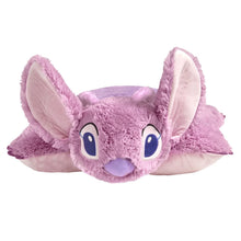 Purple angel pillow pet with wide ears, soft face, and blue embroidered eyes