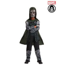 Doomsday-style classic costume with hooded cloak, face mask, armored top and pants
