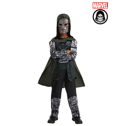 Doomsday-style classic costume with hooded cloak, face mask, armored top and pants