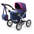 Bayer Trendy Doll Pram, Dark Blue with Pink Hearts and Unicorn