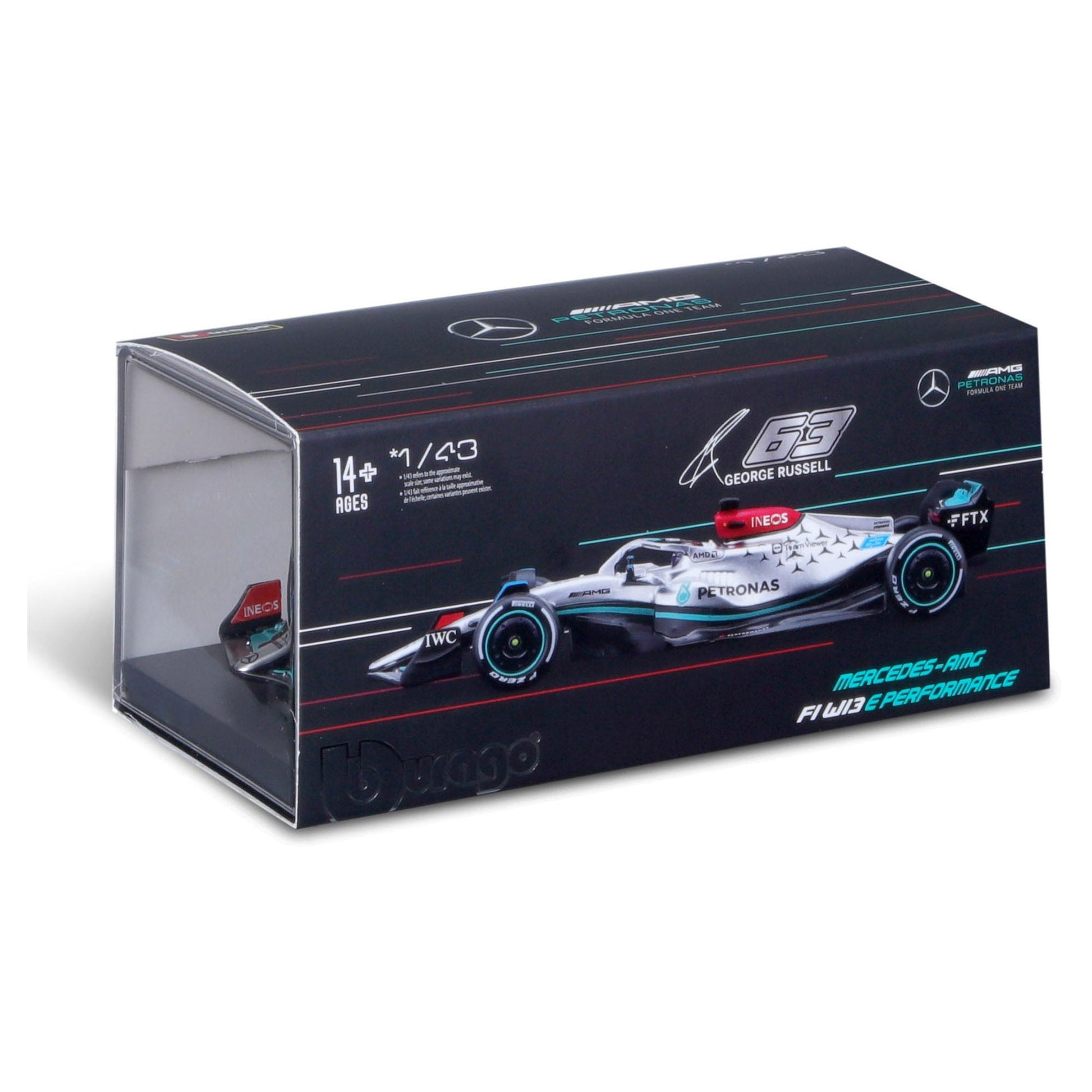 Bburago 1:43 2022 F-1 Mercedes AMG W13 Russell with Driver