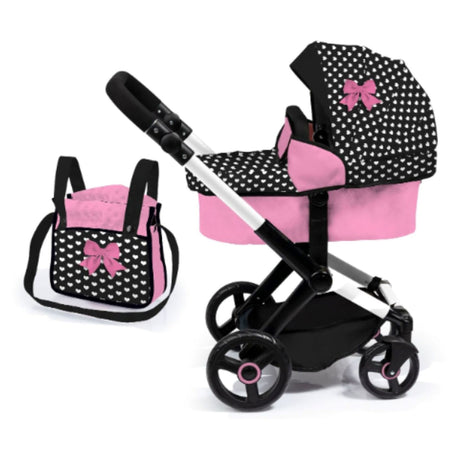 Bayer Xeo Compact Doll Pram, Pink/White Hearts & Pink Bow