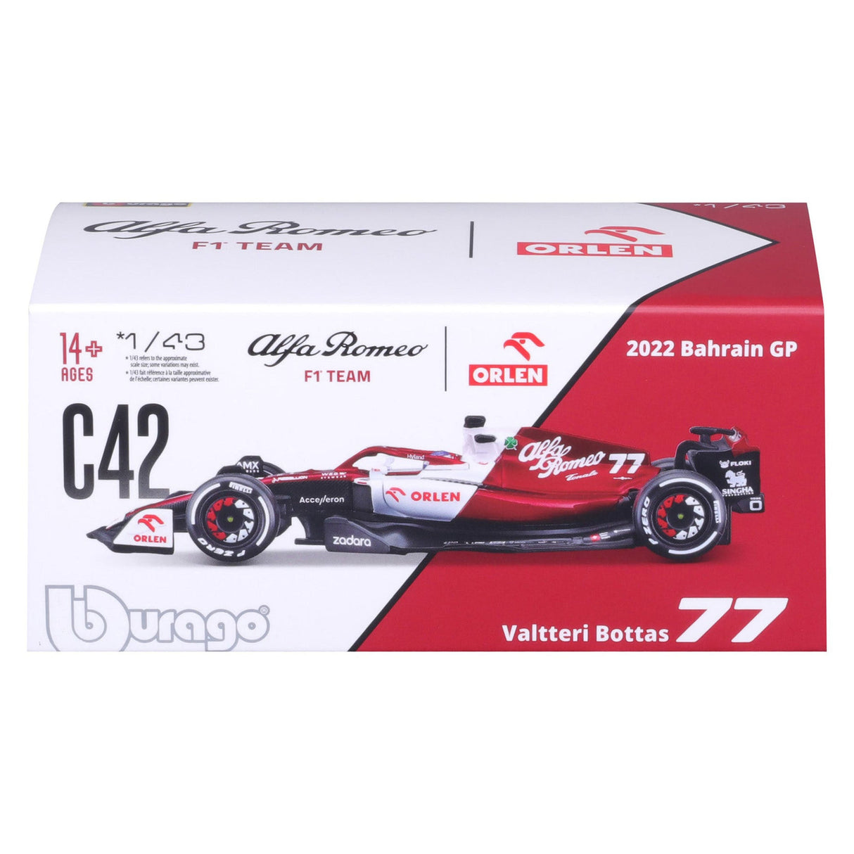Bburago 1:43 2022 F-1 Alfa Romeo C42 #77 Bottas with Driver