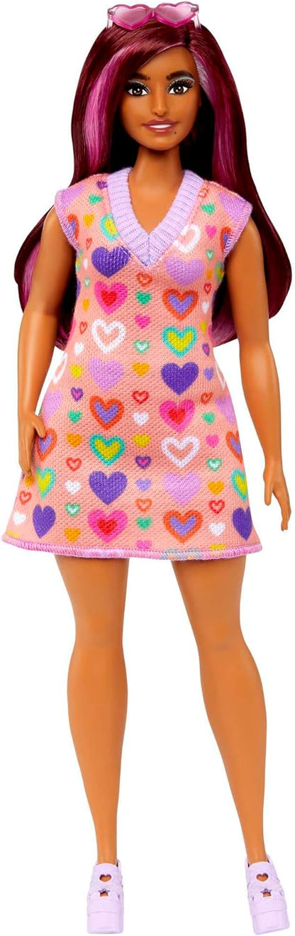 Barbie Fashionistas Doll 207 Heart-Print Sweater Dress
