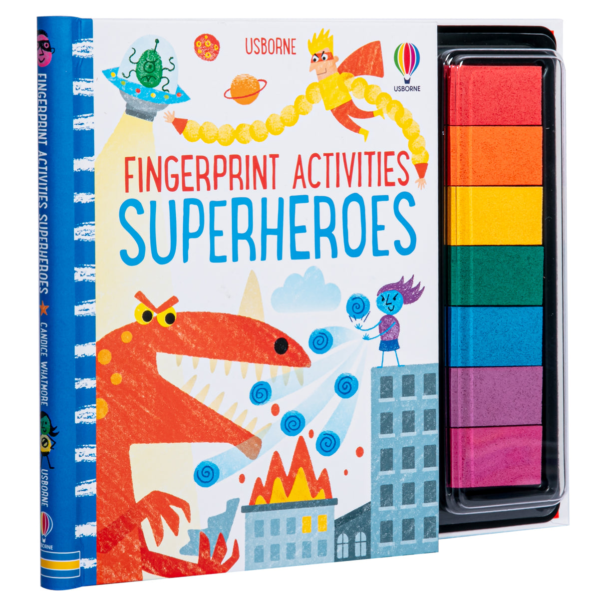 Usborne Fingerprinting Activity Book with Colourful Ink Pads Superheroes