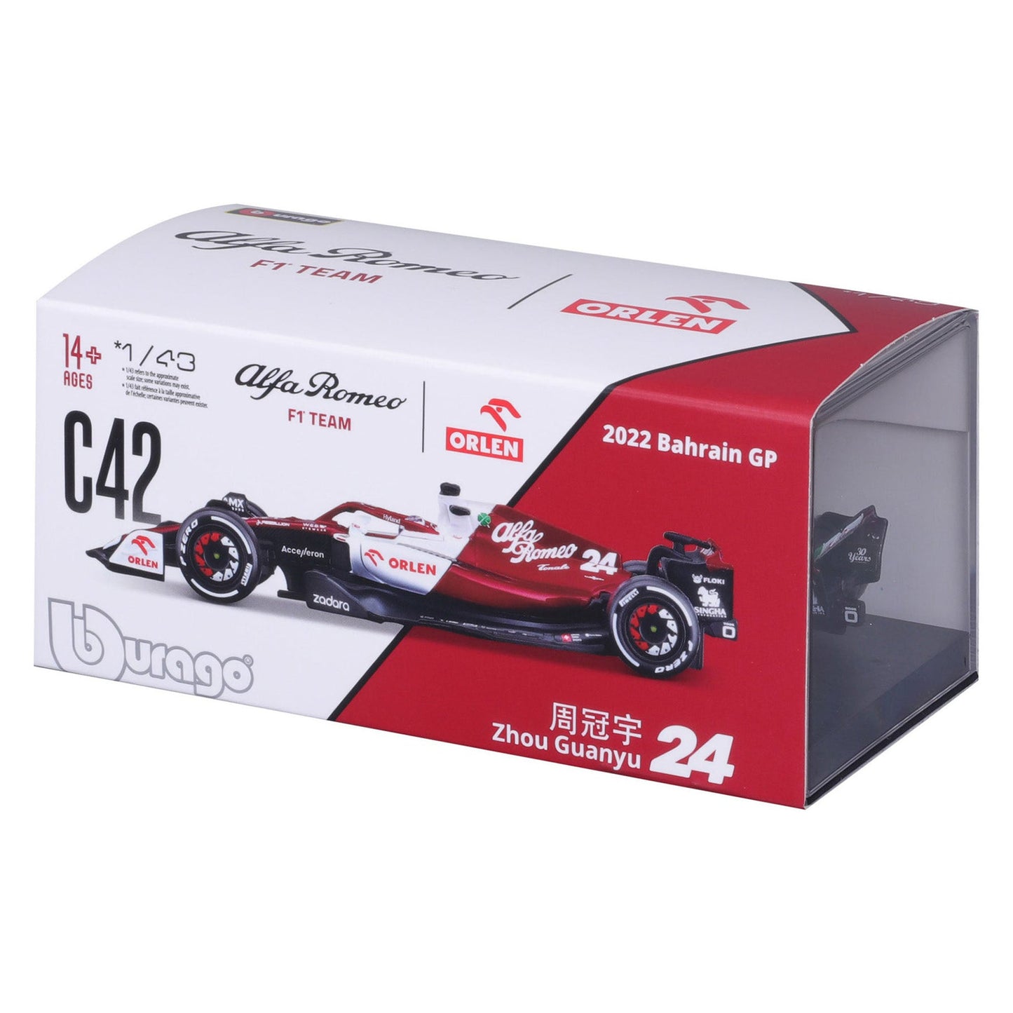 Bburago 1:43 2022 F-1 Alfa Romeo C42 #24 Zhou with Driver