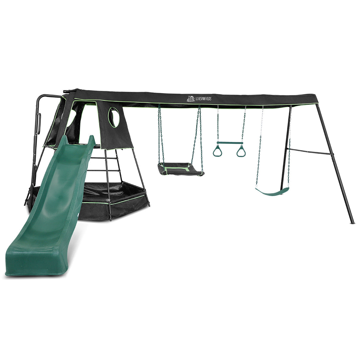 Lifespan Kids Pallas Play Tower with Metal Swing Set in Green Slide