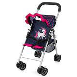 Bayer Doll Stroller Dark Blue with Pink Hearts & Unicorns