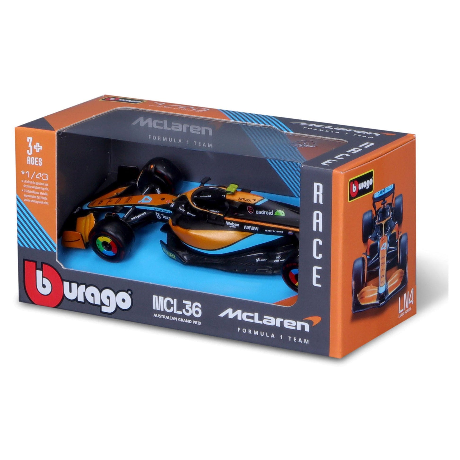 Bburago 1:43 2022 F-1 McLaren MCL 36 #4 Norris