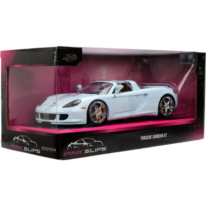 1:24 scale diecast Porsche Carrera GT car in retail box, light blue convertible