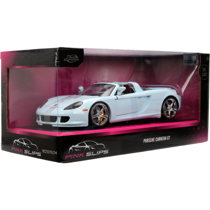 1:24 scale diecast Porsche Carrera GT car in retail box, light blue convertible