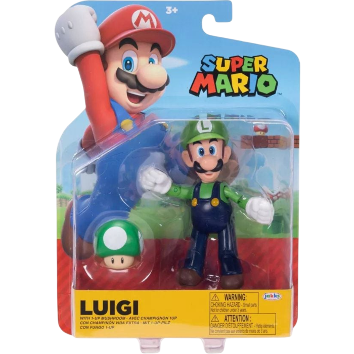 Nintendo Super Mario 4" Figures Luigi with 1-Up Mushroom