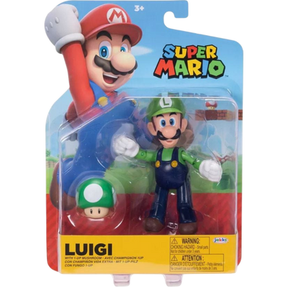 Nintendo Super Mario 4" Figures Luigi with 1-Up Mushroom