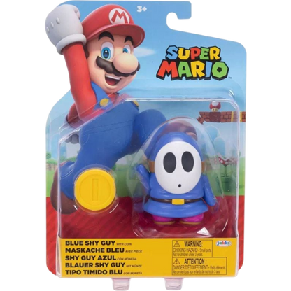 Nintendo Super Mario 4" Figures Blue Shy Guy with Coin