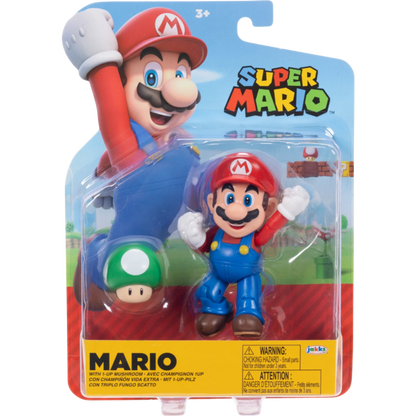 Nintendo Super Mario 4" Figures Mario with 1-Up Mushroom