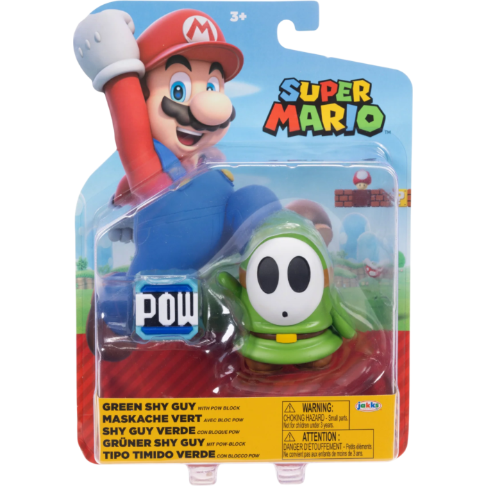 Nintendo Super Mario 4" Figures Green Shy Guy with POW Block