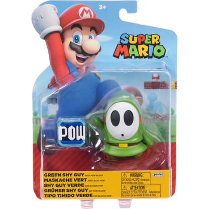 Nintendo Super Mario 4" Figures Green Shy Guy with POW Block