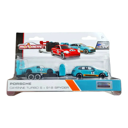 Majorette Porsche Motorsport Race Trailer Cayenne Turbo S + 918 Spyder