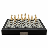 Dal Rossi Italy Chess Set with Black and White PU Leather Bevelled Edge chess box 18"