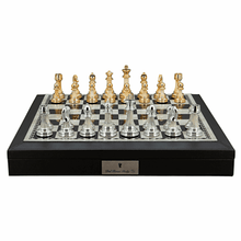 Dal Rossi Italy Chess Set with Black and White PU Leather Bevelled Edge chess box 18"