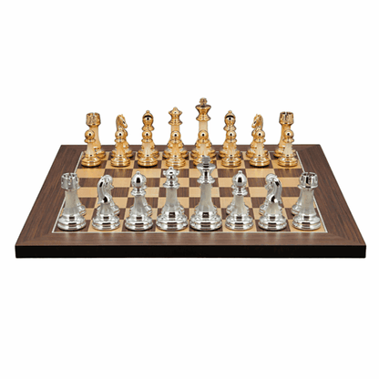 Dal Rossi Italy Modern Staunton Style Gold & Silver Chess Pieces on Palisander/Maple 40cm Chess Board