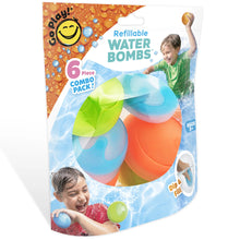 Refillable water bombs combo pack, 6 colorful inflatable balls in retail box