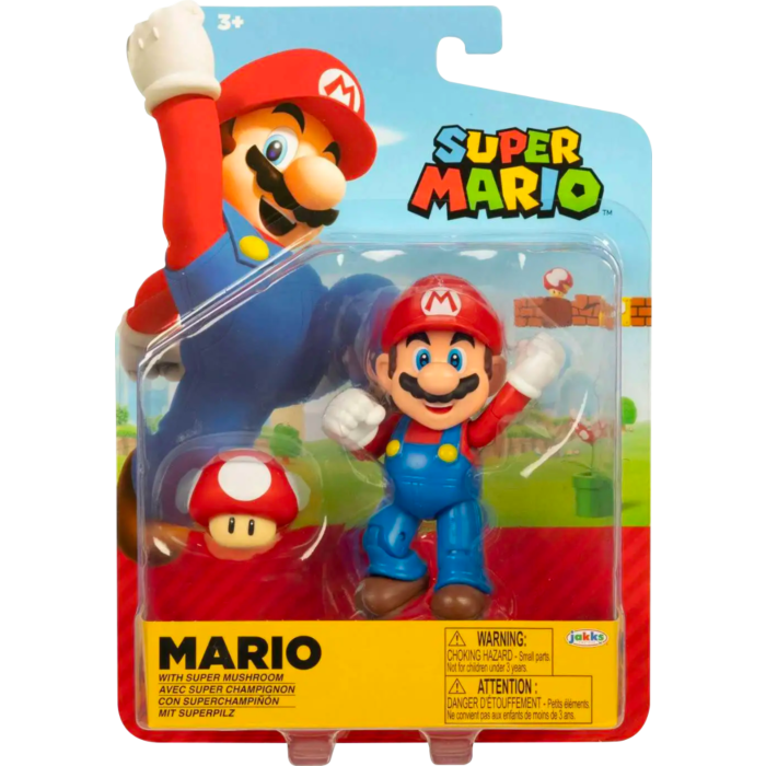 Nintendo Super Mario 4" Figures Mario with Super Mushroom